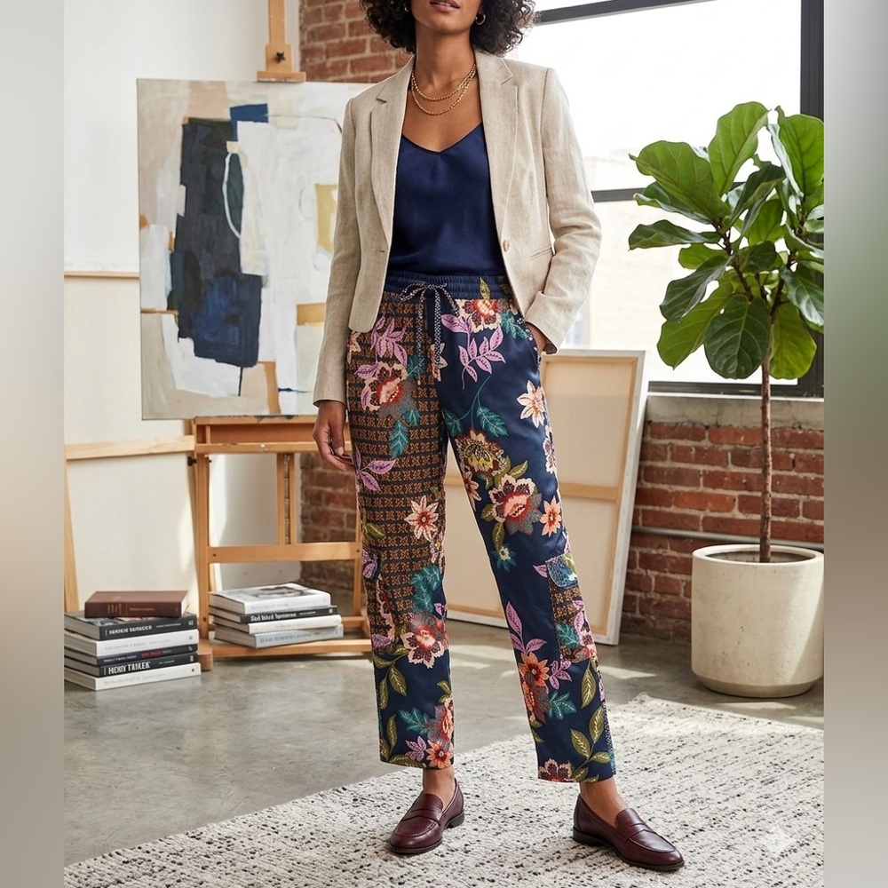 Johnny Was pants silk pull on boho chic pockets